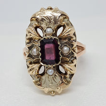 Load image into Gallery viewer, Antique 14ct Gold Almandine Garnet and Seed Pearl Ring