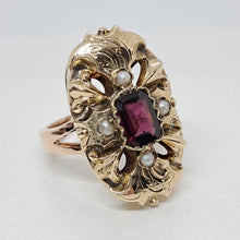 Load image into Gallery viewer, Antique 14ct Gold Almandine Garnet and Seed Pearl Ring