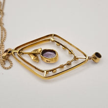 Load image into Gallery viewer, Vintage 9ct Gold Amethyst and Seed Pearl Pendant