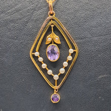 Load image into Gallery viewer, Vintage 9ct Gold Amethyst and Seed Pearl Pendant