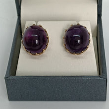 Load image into Gallery viewer, 9ct Gold Cabochon Amethyst Earrings