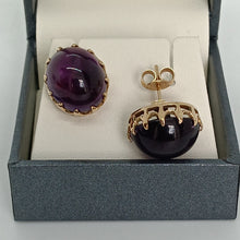 Load image into Gallery viewer, 9ct Gold Cabochon Amethyst Earrings
