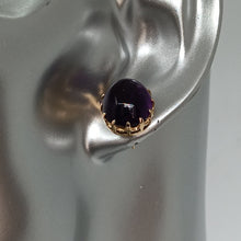 Load image into Gallery viewer, 9ct Gold Cabochon Amethyst Earrings