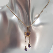 Load image into Gallery viewer, Antique 9ct Gold Amethyst and Split Pearl Lavaliar Necklace.