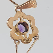 Load image into Gallery viewer, Antique 9ct Gold Amethyst and Split Pearl Lavaliar Necklace.
