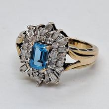 Load image into Gallery viewer, Vintage 9ct Gold Blue Tourmaline and Diamond Dress Ring