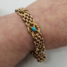 Load image into Gallery viewer, Antique 9ct Gold Turquoise and Pearl Bracelet