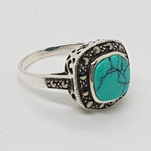 Load image into Gallery viewer, Sterling Silver Turquoise Marcasite Ring