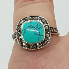 Load image into Gallery viewer, Sterling Silver Turquoise Marcasite Ring