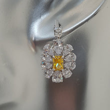 Load image into Gallery viewer, Sterling Silver Yellow Sapphire and White CZ Drop Earrings