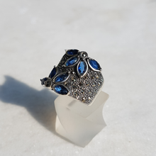Load image into Gallery viewer, Sterling Silver Blue Stone and Marcasite Floral Ring