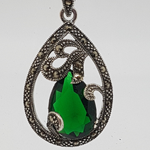 Load image into Gallery viewer, Sterling Silver Green Stone and Marcasite Pendant