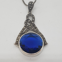 Load image into Gallery viewer, Sterling Silver Marcasite and Blue Stone Pendant