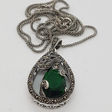 Load image into Gallery viewer, Sterling Silver Green Stone and Marcasite Pendant