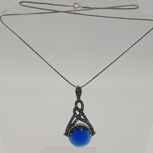Load image into Gallery viewer, Sterling Silver Marcasite and Blue Stone Pendant