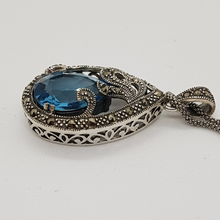 Load image into Gallery viewer, Sterling Silver Blue Stone and Marcasite Pendant