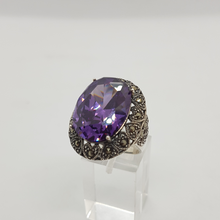 Load image into Gallery viewer, Sterling Silver Purple Stone and Marcasite Ring