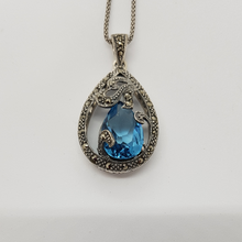 Load image into Gallery viewer, Sterling Silver Blue Stone and Marcasite Pendant