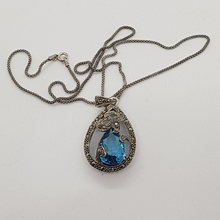 Load image into Gallery viewer, Sterling Silver Blue Stone and Marcasite Pendant