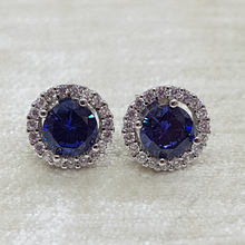 Load image into Gallery viewer, Sterling Silver Tanzanite and White CZ Stud Earrings