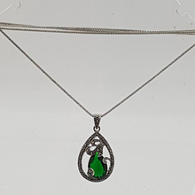 Load image into Gallery viewer, Sterling Silver Green Stone and Marcasite Pendant