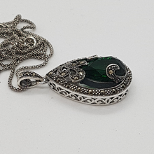 Load image into Gallery viewer, Sterling Silver Green Stone and Marcasite Pendant