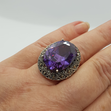 Load image into Gallery viewer, Sterling Silver Purple Stone and Marcasite Ring