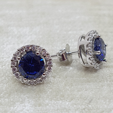 Load image into Gallery viewer, Sterling Silver Tanzanite and White CZ Stud Earrings