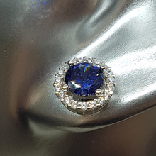 Load image into Gallery viewer, Sterling Silver Tanzanite and White CZ Stud Earrings