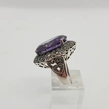Load image into Gallery viewer, Sterling Silver Purple Stone and Marcasite Ring
