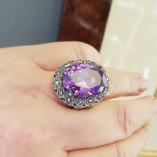 Load image into Gallery viewer, Sterling Silver Purple Stone and Marcasite Ring