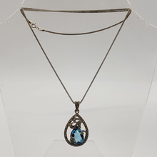 Load image into Gallery viewer, Sterling Silver Blue Stone and Marcasite Pendant