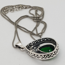 Load image into Gallery viewer, Sterling Silver Green Stone and Marcasite Pendant