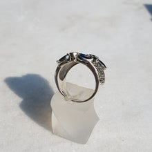 Load image into Gallery viewer, Sterling Silver Blue Stone and Marcasite Floral Ring