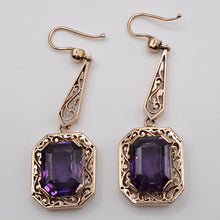 Load image into Gallery viewer, Vintage 14ct Gold Amethyst Drop Earrings
