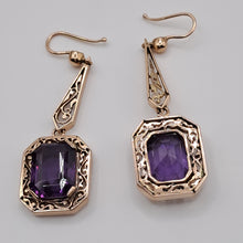Load image into Gallery viewer, Vintage 14ct Gold Amethyst Drop Earrings
