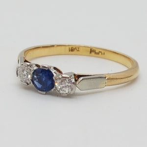 Antique 18ct Gold and Platinum Sapphire and Diamond Ring