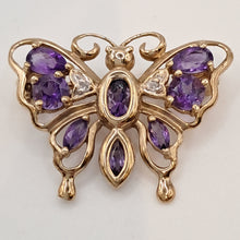 Load image into Gallery viewer, 9ct Gold Amethyst and Diamond Butterfly Brooch
