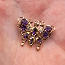 Load image into Gallery viewer, 9ct Gold Amethyst and Diamond Butterfly Brooch
