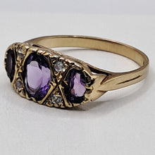 Load image into Gallery viewer, Vintage 9ct Gold Amethyst and Diamond Ring
