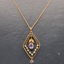 Load image into Gallery viewer, Vintage 9ct Gold Amethyst and Seed Pearl Pendant
