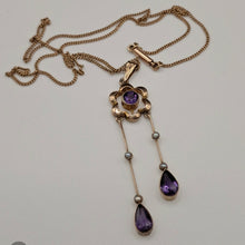 Load image into Gallery viewer, Antique 9ct Gold Amethyst and Seed Pearl Pendant
