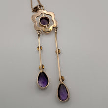 Load image into Gallery viewer, Antique 9ct Gold Amethyst and Seed Pearl Pendant
