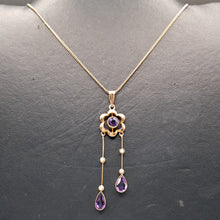 Load image into Gallery viewer, Antique 9ct Gold Amethyst and Seed Pearl Pendant
