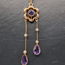 Load image into Gallery viewer, Antique 9ct Gold Amethyst and Seed Pearl Pendant
