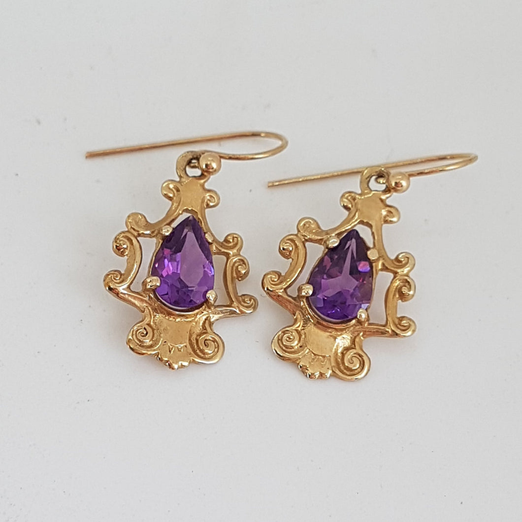 9ct Gold Amethyst Drop Earrings