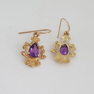 9ct Gold Amethyst Drop Earrings