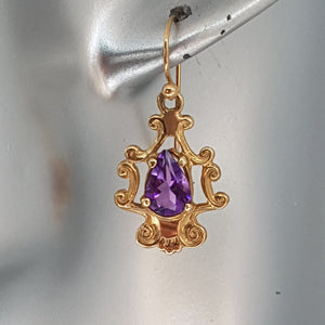 9ct Gold Amethyst Drop Earrings