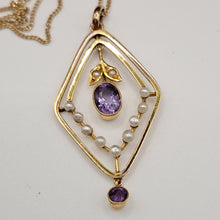 Load image into Gallery viewer, Vintage 9ct Gold Amethyst and Seed Pearl Pendant
