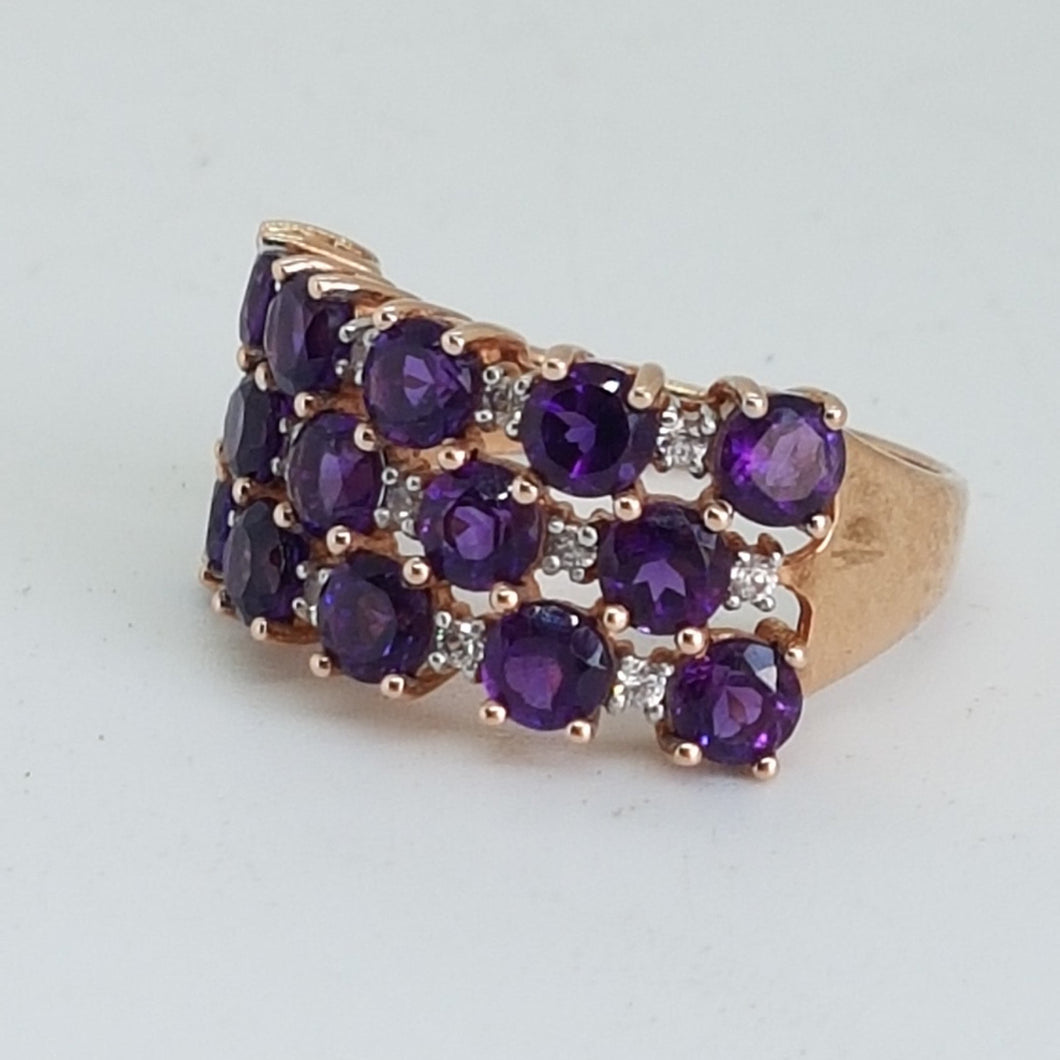 9ct Gold Amethyst and Diamond Dress Ring